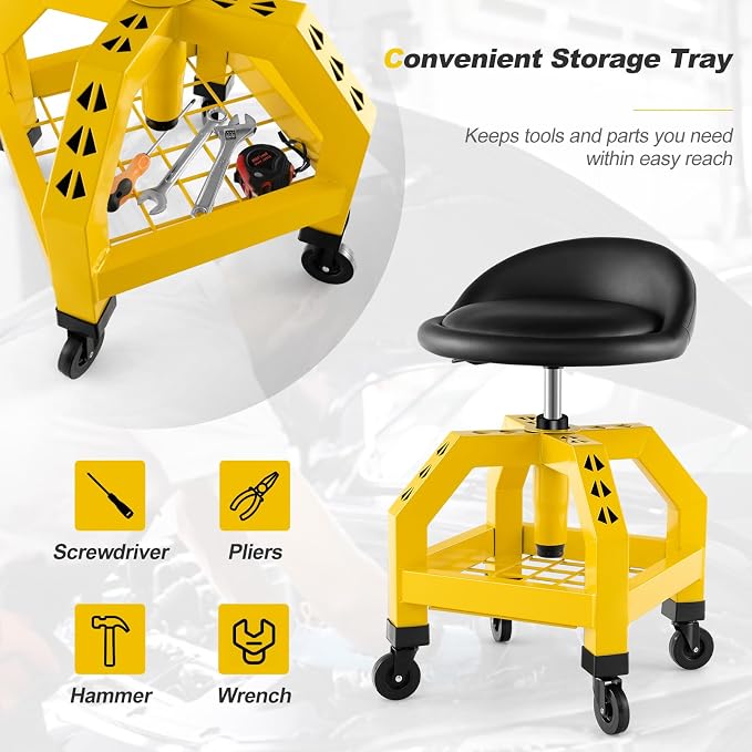 Goplus Rolling Garage Stool, 22.5”-27.5” Adjustable Mechanic Chair - Image 6