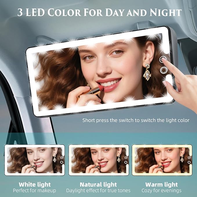 Car Sun Visor Vanity Mirror, Rechargeable Led Dimmable Makeup Mirror, - Image 2