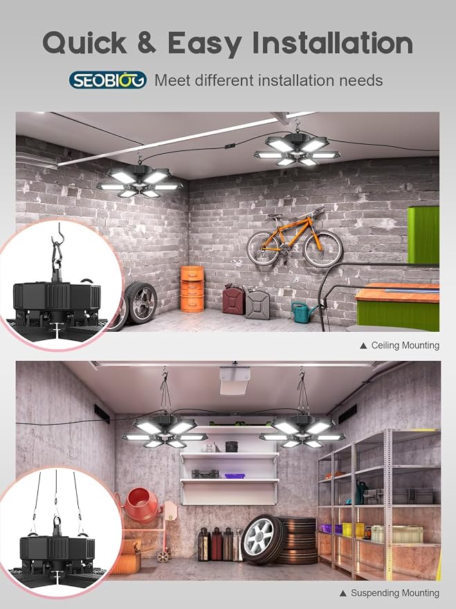 SEOBIOG 2 Pack Plug in Garage Light, Upgraded 200W 20000LM Linkable LED Shop - Image 5