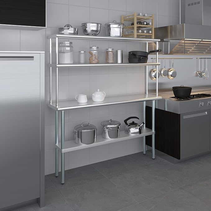 Amgood Stainless Steel Work Table Wide Double Tier Overshelf | NSF | Metal - Image 6