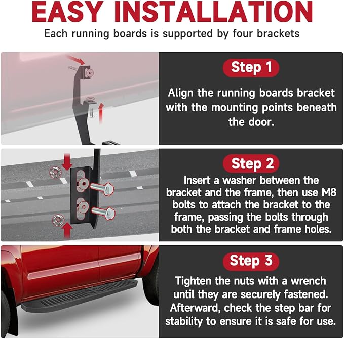 6'' Running Boards Side Steps Nerf Bars – Heavy-Duty Carbon Steel - Image 6
