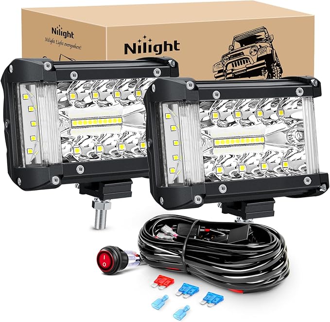 Nilight Side Shooter LED Light Bar 2PCS 4.3 Inch Triple Row Spot Flood Combo by Nilight