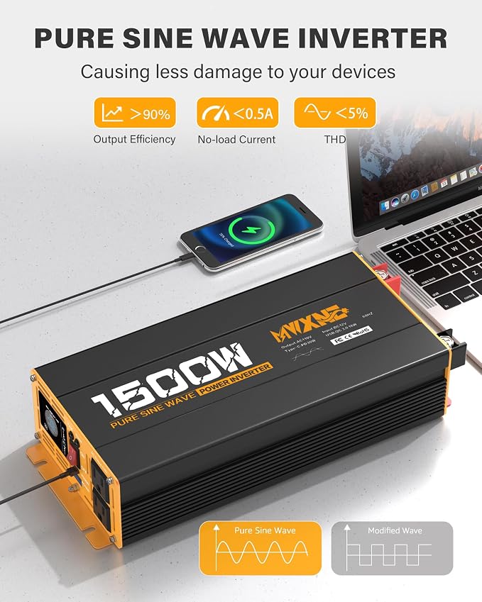 1500W Pure Sine Wave Power Inverter DC 12V to AC 110V 120V Converter - Image 3
