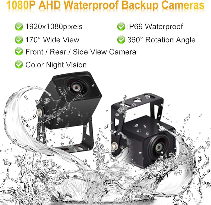 AHD Dual Backup Camera with 7'' 1080P DVR Monitor, Front and Rear View Camera - Image 5