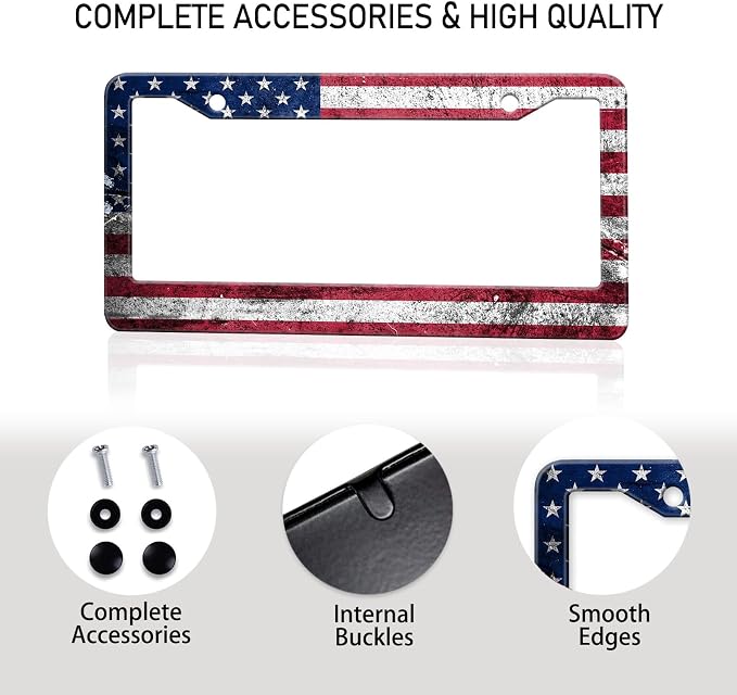 Vintage American Flag License Plate Frame, Retro USA Flag License Plate Holder - Image 9