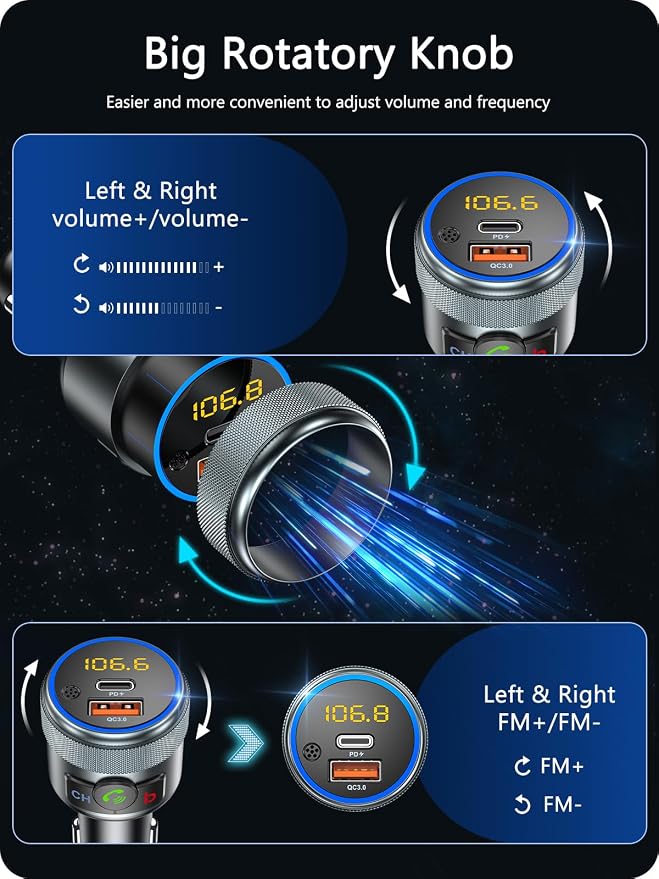 LENCENT Car FM Transmitter, Wireless Bluetooth 5.1 Radio Adapter Car Kit - Image 4