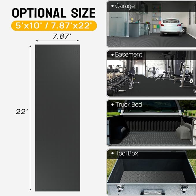 TUFFIOM 7'87'' x 22 FT Garage Floor Mat, Thickened Diamond Plate PVC Garage - Image 6