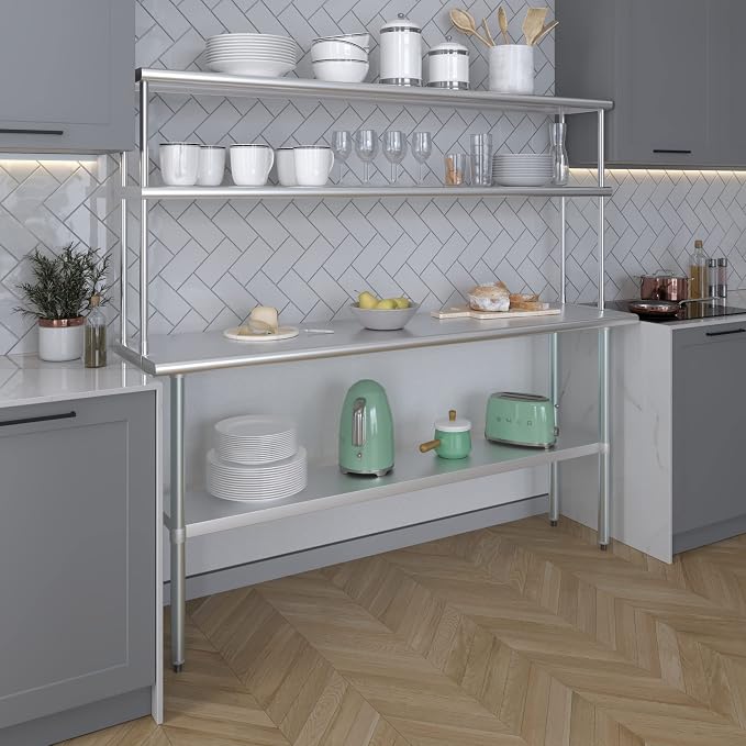 Amgood Stainless Steel Work Table Double Tier Overshelf | Metal Kitchen Prep - Image 5