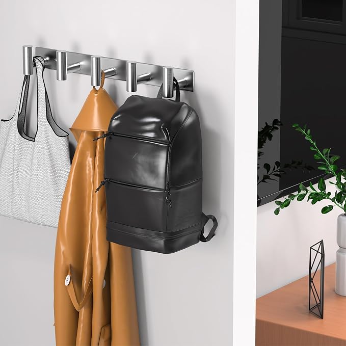 Wall Mounted Coat Rack-5 Hooks, Heavy Duty Stainless Steel Hook Rail - Image 6