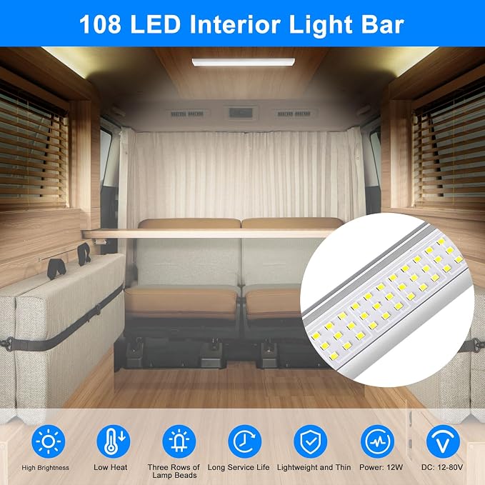 Linkstyle 4PCS 12V Interior LED Light Bar, 108 LEDs Light Strip Lights - Image 2