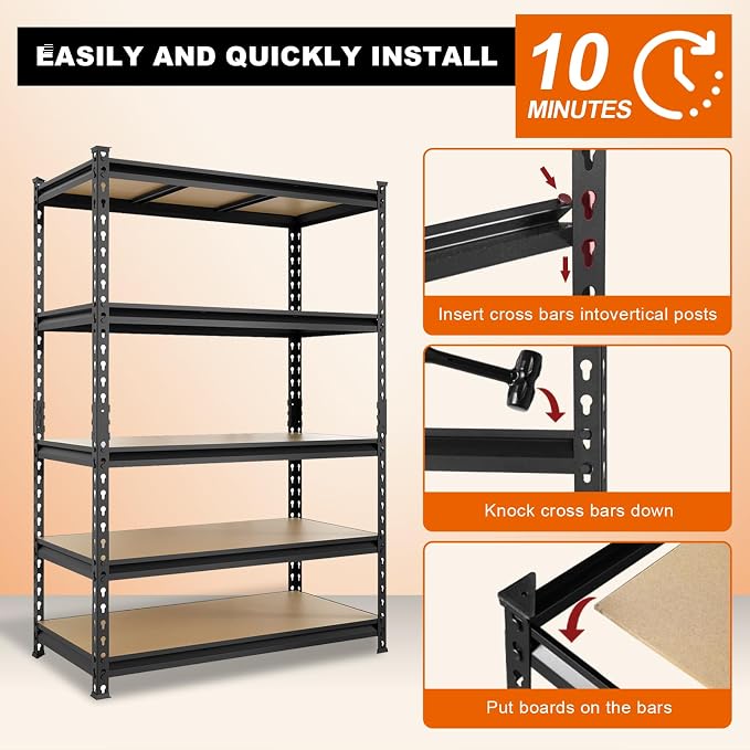 BIG RED Storage Shelving Unit, 5-Tier Adjustable, Heavy Duty Metal Garage - Image 4