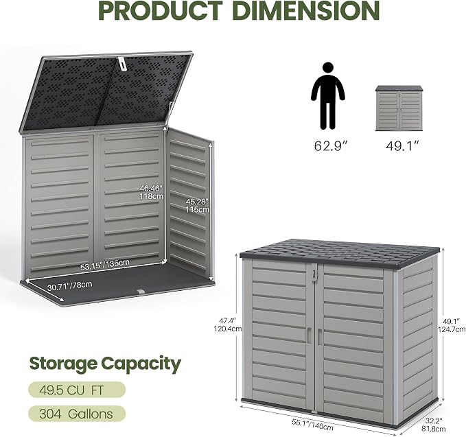 Outdoor Trash Can Storage Shed 4.6 x 4.1 FT, 304 Gallon Resin Shed - Image 7
