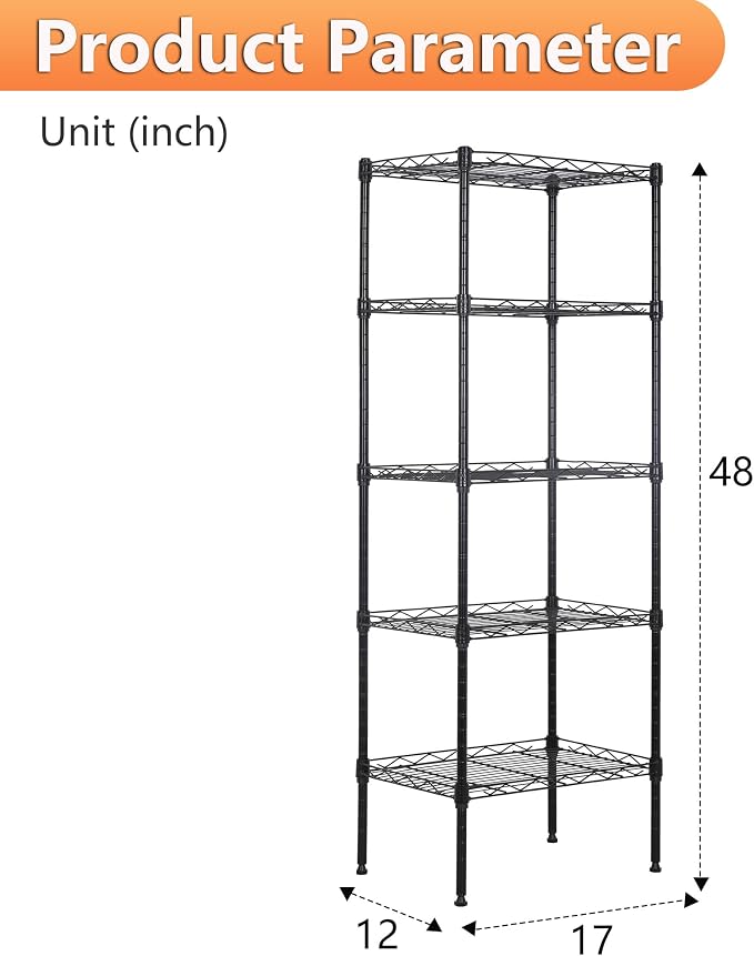 BestOffice 5 Tier Garage Shelving Heavy Duty Metal Shelves 17”D x 12”W x 48”H - Image 3