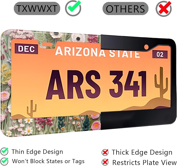 3D License Plate Frame Embroidered Floral Pattern Stainless Steel License Plate - Image 5