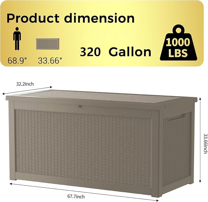 320 Gallon Outdoor Storage Box Patio Deck Box Waterproof, Resin Lockable - Image 2