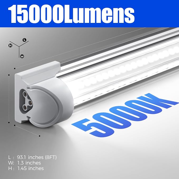 Barrina 8FT LED Shop Light, 100W 15000LM 5000K, V Shape Integrated T8 Lighting - Image 2