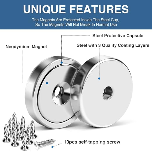 MIKEDE 70 LBS Magnets with Screw Holes, 6 Pack Force Neodymium Cup Magnets 25mm - Image 3