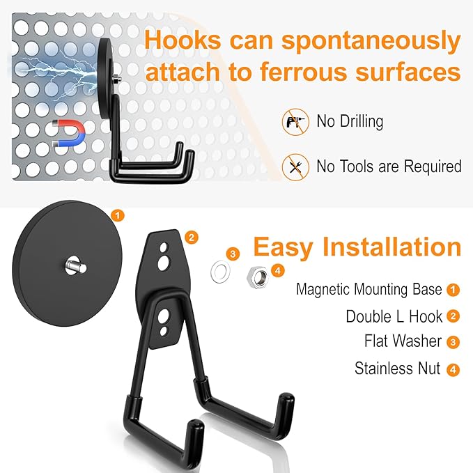 ENUODA Strong Magnetic Hooks Heavy Duty 2 Pack Garage Hooks Heavy Duty Magnet - Image 6