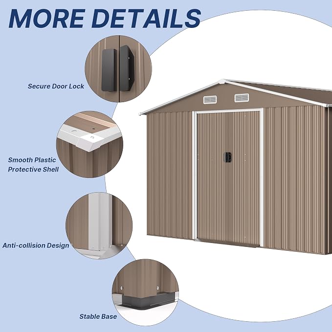 10FT x 8FT Metal Outdoor Storage Shed, Garden Sheds & Outdoor Storage - Image 4