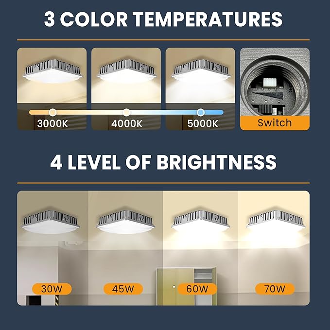 70W LED Canopy Lights 4Pack, 30/45/60/70W Selectable, 3CCT 3000/4000/5000K - Image 3