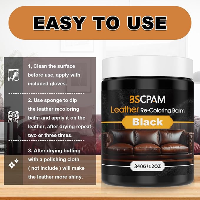 Black Leather Recoloring Balm, 12oz Leather Color Restorer - Image 5