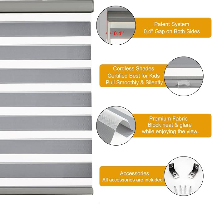 Persilux Cordless Zebra Blinds for Windows Free-Stop Roller Windows Shades Dual - Image 2