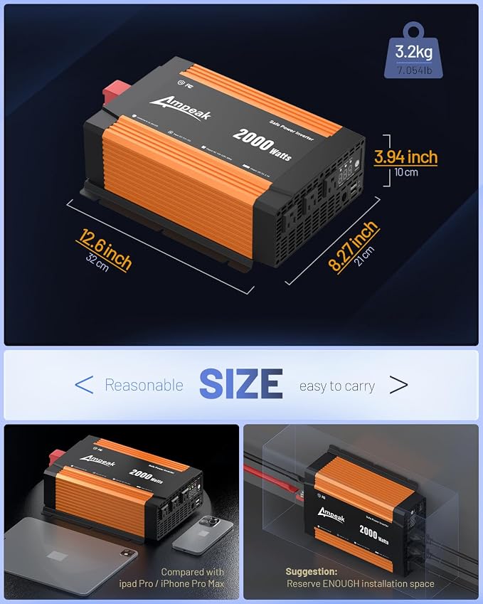Ampeak 2000W Power Inverter Conversion Efficiency 89.37% Inverter 12V to 110V - Image 6