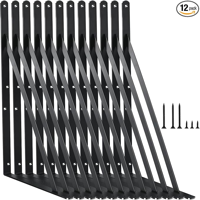 12 Pack L14 x H 10" Black Heavy Duty Shelf Brackets by MHMYDZ