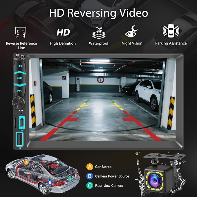 7" Wireless Double Din Car Stereo Apple Carplay Radio Screen - Image 4