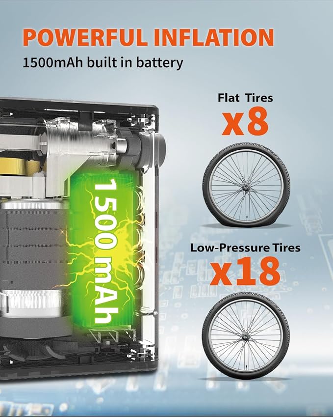 TMP1 Mini Bike Tire Pump, 150PSI Electric Air Pump - Image 6