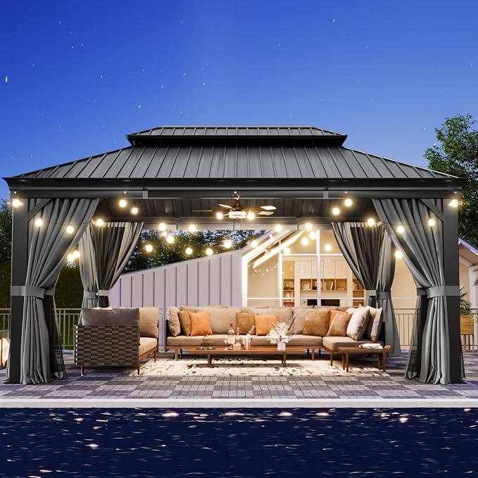 Aoxun 12' X 16' Permanent Hardtop Gazebo Aluminum Gazebo - Image 2