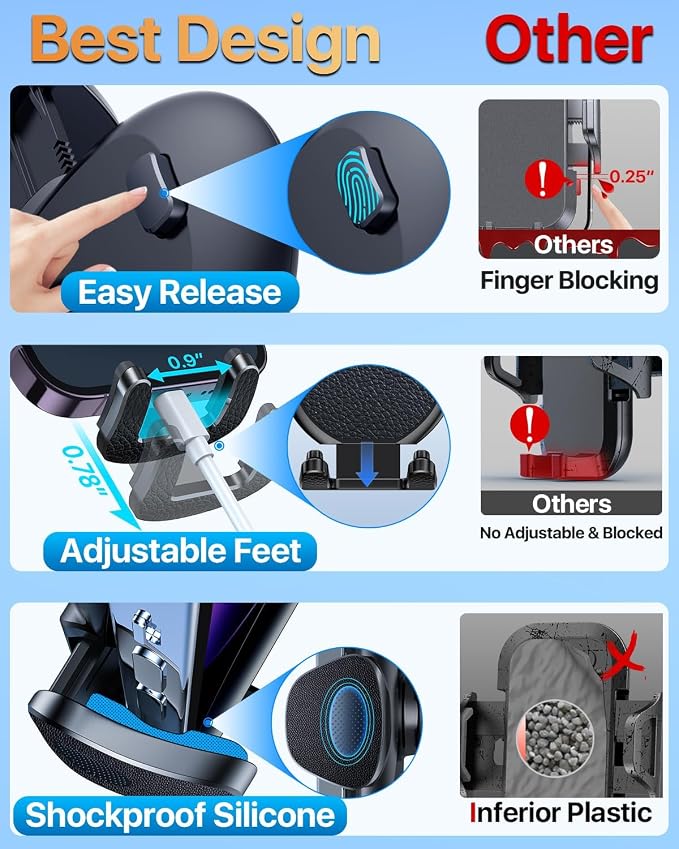 HTU 【Military-Grade Car Phone Holder, 【Strongest & Longest Steel-Hook】 Car Vent - Image 7