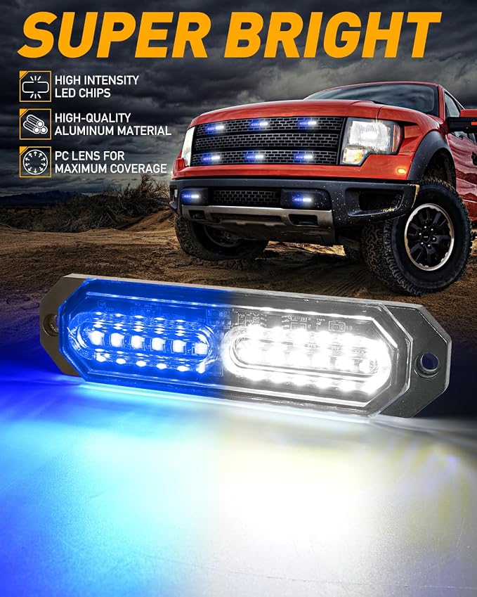 HLauto 1200T Emergency Strobe Grille Lights: 8pcs 12 LED Sync Feature Safety - Image 2