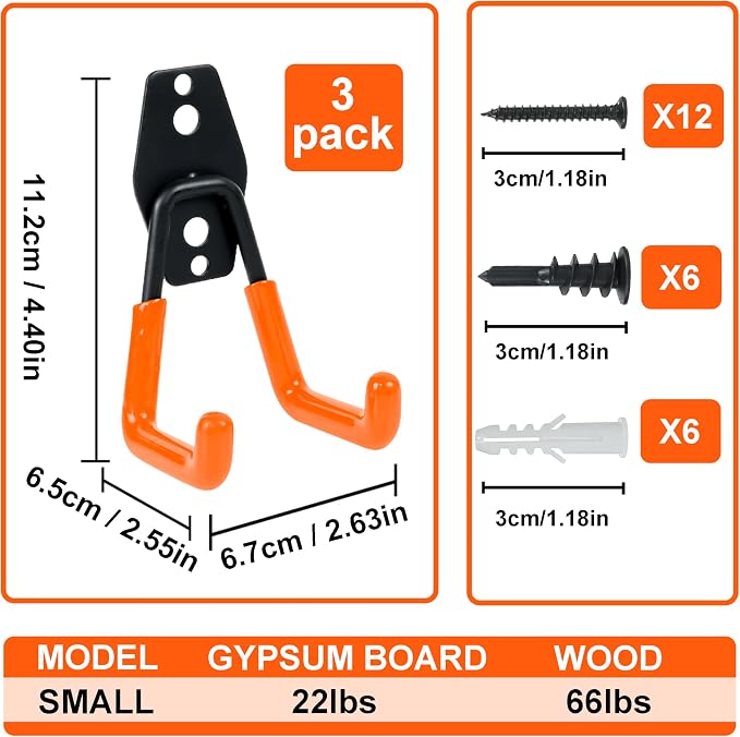 QUELIEN 3 Pack Garage Wall Hooks – 2.5in Heavy-Duty Cord Organizers - Image 3