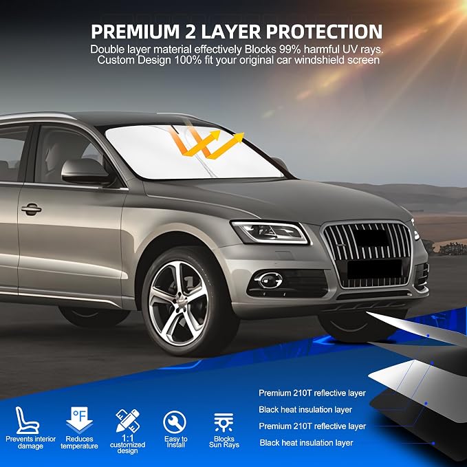 Windshield Sun Shade for Audi Q5 2009-2017 Foldable Sunshade Custom Fit Front - Image 3