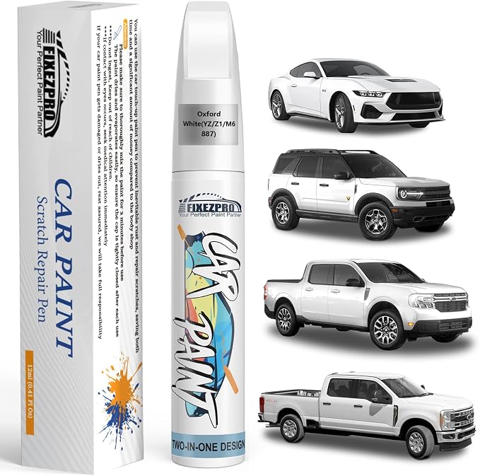 Oxford White Touch Up Paint for Ford, Car Paint Scratch Repair Remover Pen by FIXEZPROCarPaint
