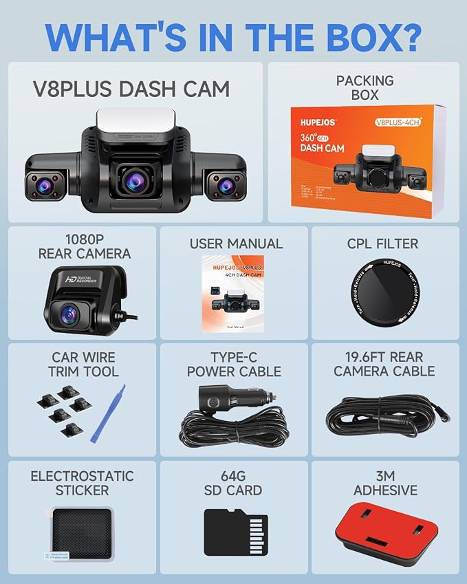 Dash Cam 4 Channel Front and Rear Inside, 360° Car Camera 4K UHD, Dash Camera - Image 10