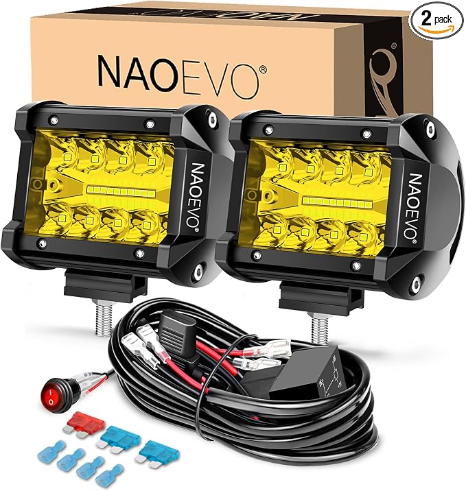 NAOEVO 4 Inch LED Pod Lights, Spot Flood Yellow LED Fog/Driving/Off Road Lights by NAOEVO