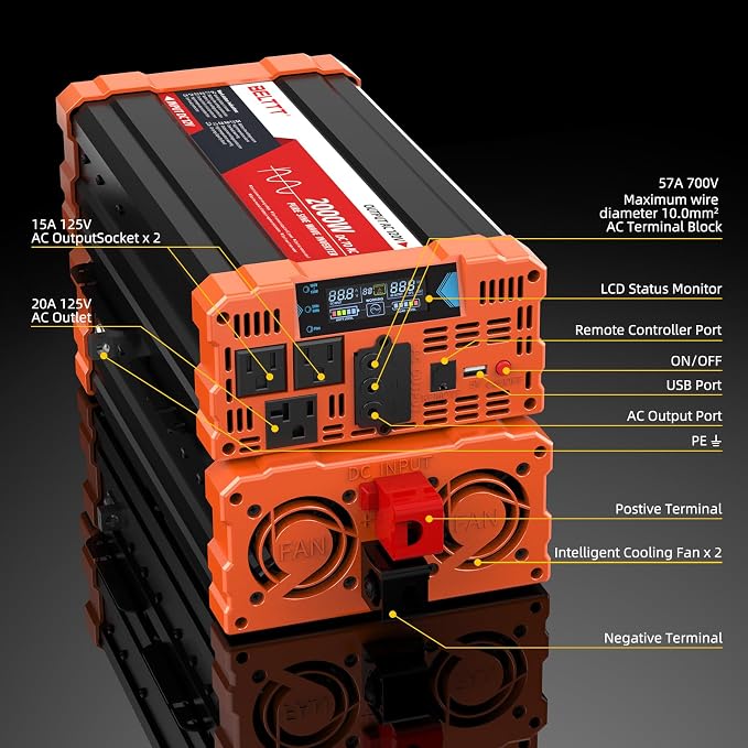 BELTTT 2000W Pure Sine Wave Inverter, Car Power Inverter 12V to 120V AC - Image 4