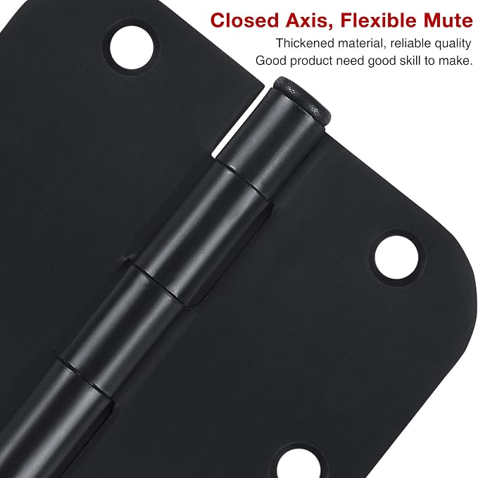 3 Pack Interior Matte Black Door Hinges Rounded 3.5 Inch x 3 1/2" Indoor Heavy - Image 5