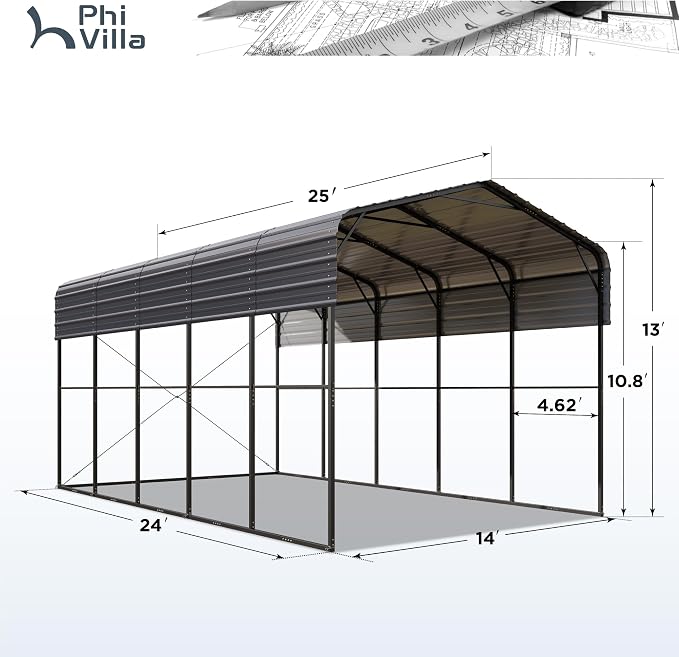 PHI VILLA 25 x 14 ft Heavy Duty Metal Carport - Image 6