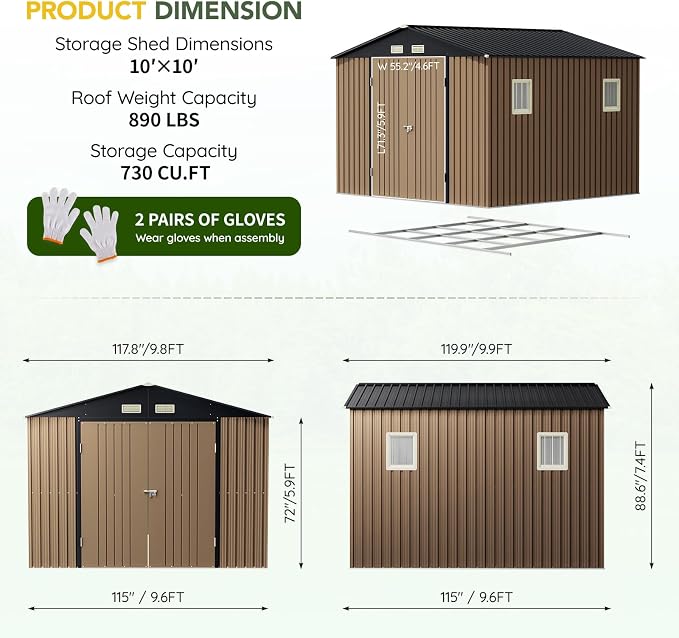 Breezz Outdoor Storage Shed 10 x 10ft. Utility Tool Shed Metal Storage Garden - Image 3
