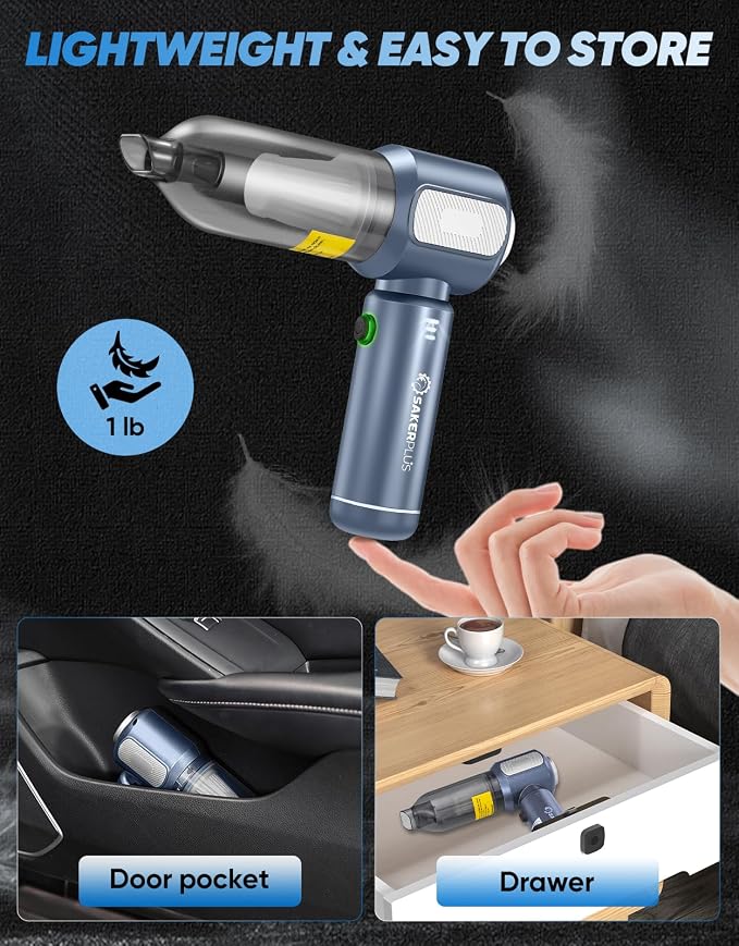Mini Vacuum Cleaner, Cordless Car Vacuum, 17500PA High Suction, 3 in 1 Handheld - Image 6
