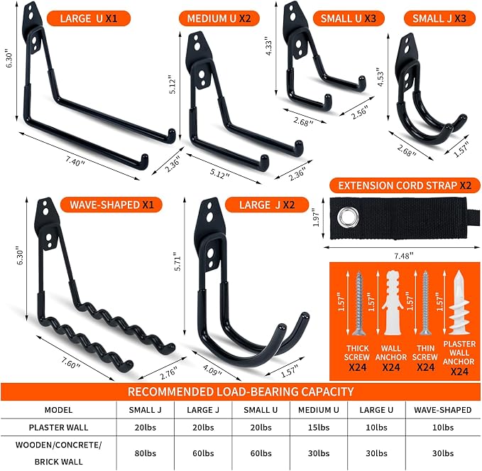 14 Pack Garage Hooks, Utility Wall Mount Garage Hooks Heavy Duty - Image 4