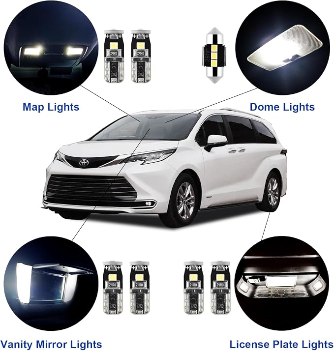 16 Pcs Super Bright 6000K White LED Interior Light: Bulbs Kit Package - Image 2