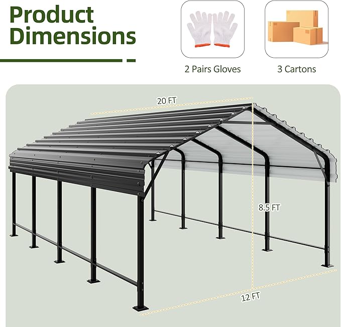 JAMFLY Carport, 12X15 FT Metal Carport, Heavy Duty Carport Canopy - Image 7