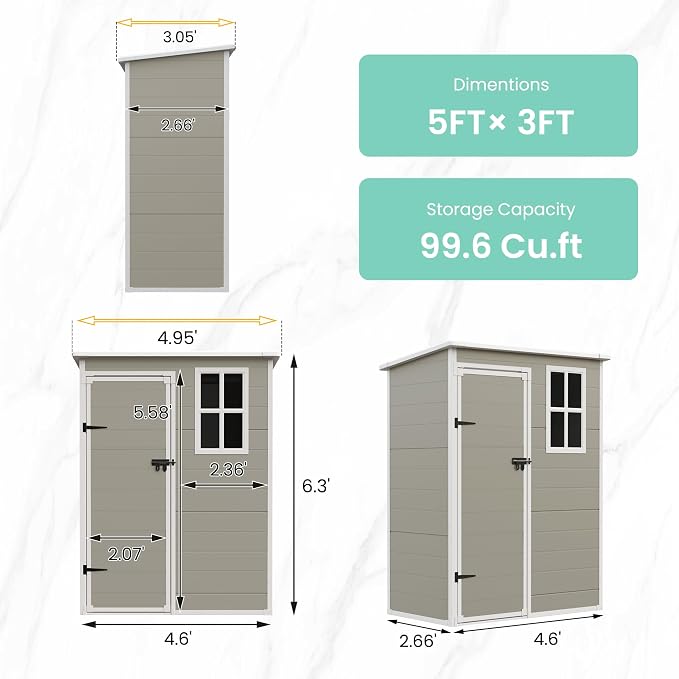 UDPATIO Outdoor Storage Shed 5x3 FT, Garden Plastic Sheds & Outdoor Resin Shed - Image 2