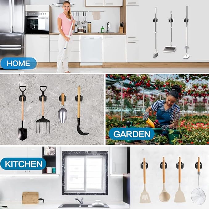 6PCS Broom and Mop Holder, Heavy Duty Garden Tool Organizer Rack Rake and - Image 7