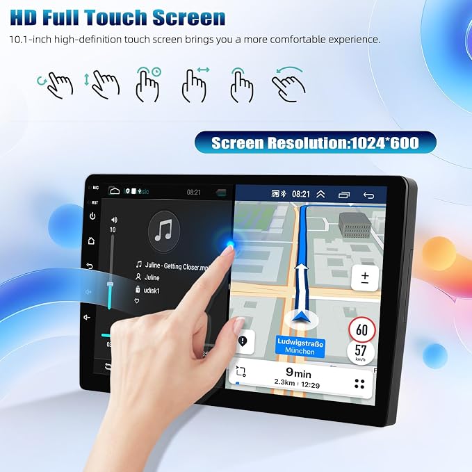 Double Din Car Stereo Radio Receiver, 10.1” 2.5D Curved HD Touch Screen Head - Image 6