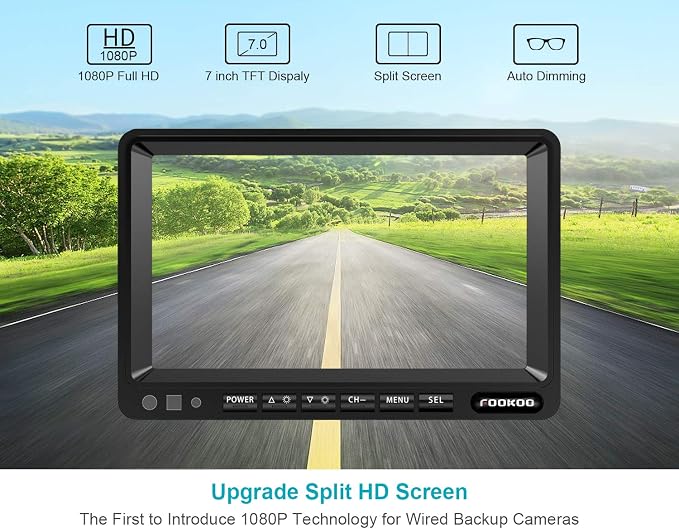 Fookoo Ⅱ 7" 1080P Wired Backup Camera System, 7-inch HD Dual Split Screen - Image 5